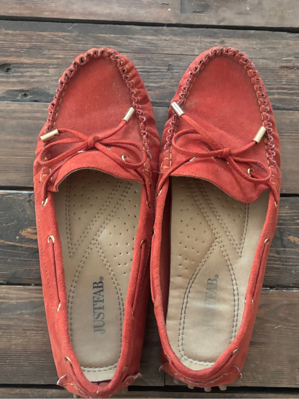 JustFab Women's Red-Orange Suede Moccasin Loafers